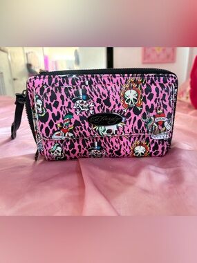 Ed Hardy Pink Leopard Tattoo Skull Wallet:handbag